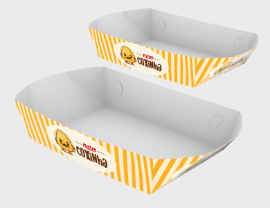 Embalagem Multiuso Bandeja Papel Alimentício 270g com Película Antigordura 19,5x13x6,5cm - 4x0 - 500 unid