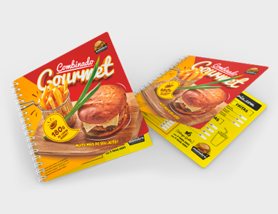 Cardápio Wire-o com 6 Páginas em PVC 0,3mm Verniz Total Frente e Verso 14,4x14,4cm - 4x4 - 10 unid